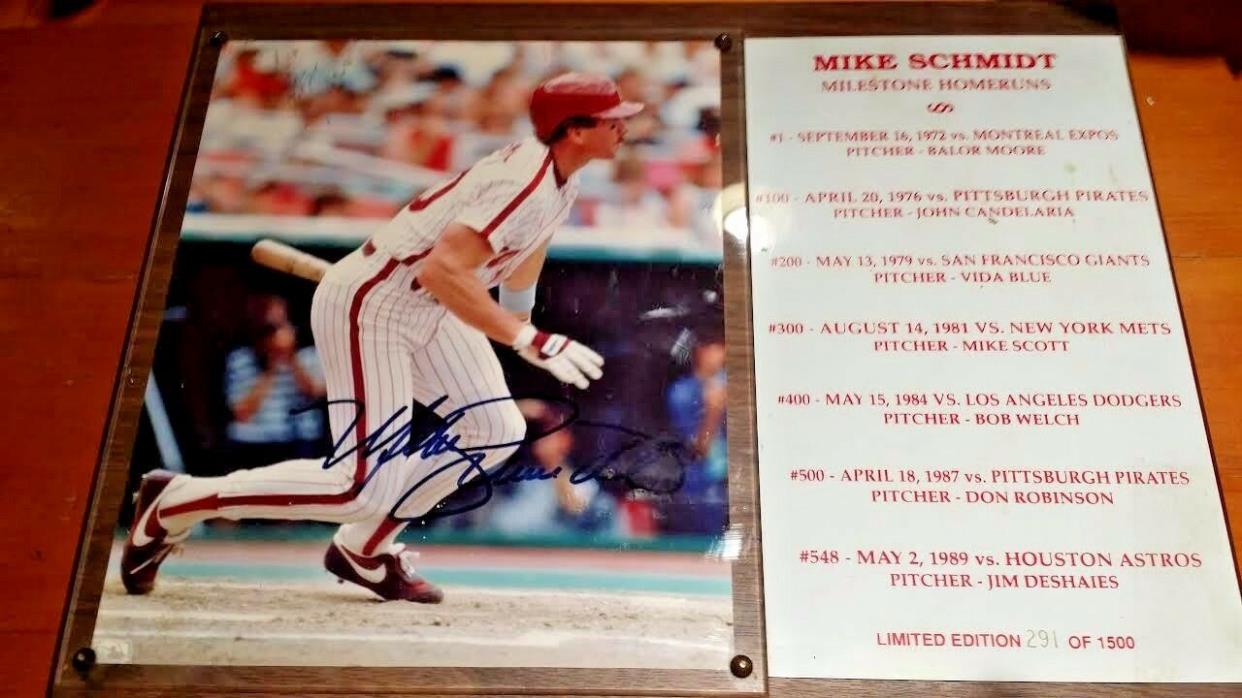 MIKE SCHMIDT MILESTONE HOMERUNS LIMITED EDITION 291 OF 1500 PLAQUE SIGNED PHOTO