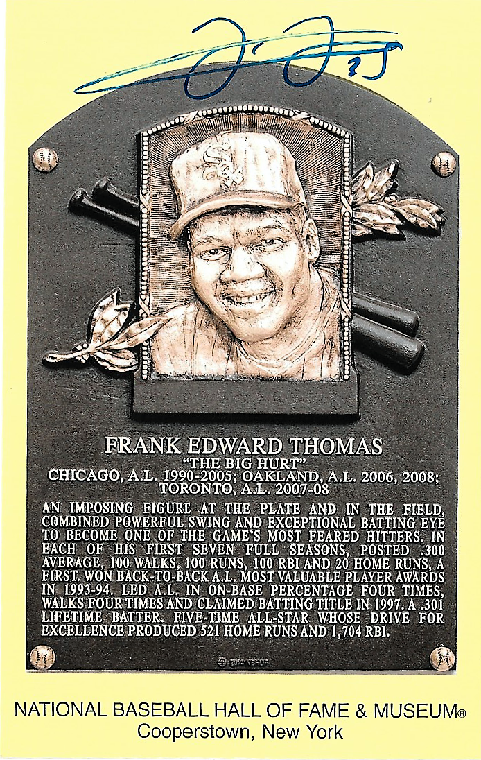 FRANK THOMAS SIGNED OFFICIAL BASEBALL HOF PLAQUE POSTCARD JSA AUTHENTICATED