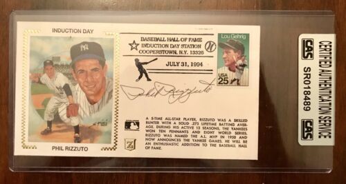 PHIL RIZZUTO FIRST DAY COVERS HALL OF FAME CAS CERTIFIED AUTO YANKEES SIGNED