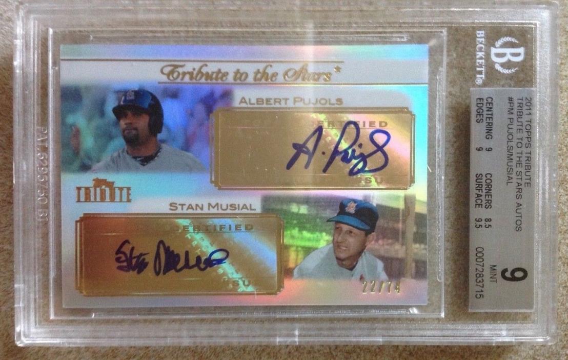 topps tribute stars  2011 Musial & Pujols autographed Beckett 22/74