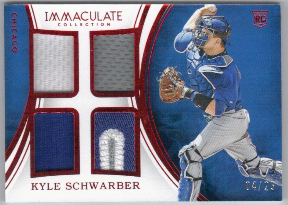 KYLE SCHWARBER 2016 IMMACULATE QUAD JERSEY PATCH BUTTON HOLE 4/25 CUBS