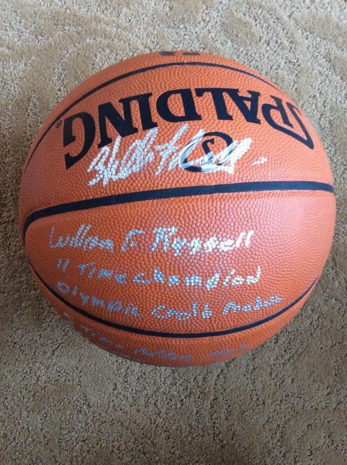 Bill Russell  Signed Leather Basketball (PSA) w/stats #5/6