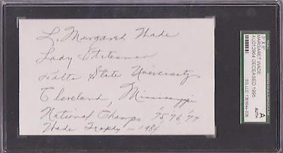 MARGARET WADE SIGNED INDEX CARD NBA BASKETBALL HOF WITH 5 INSCRIPTIONS