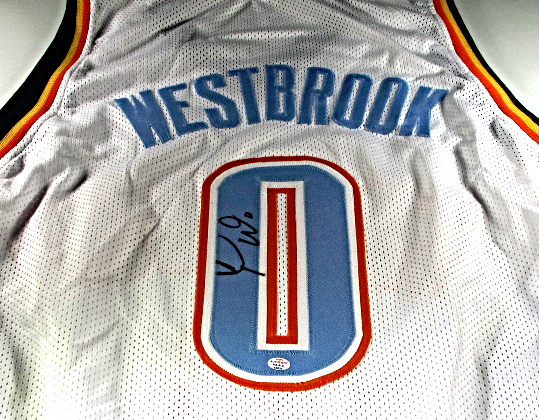 RUSSELL WESTBROOK / AUTOGRAPHED OKLAHOMA CITY THUNDER CUSTOM BASKETBALL JERSEY