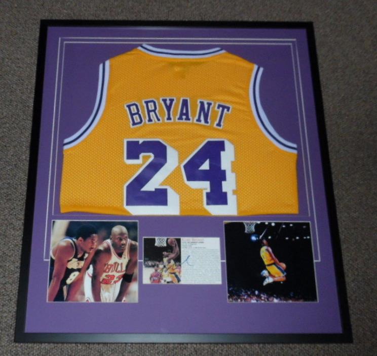 Kobe Bryant Signed Framed 29x33 Jersey & Photo Display JSA Lakers