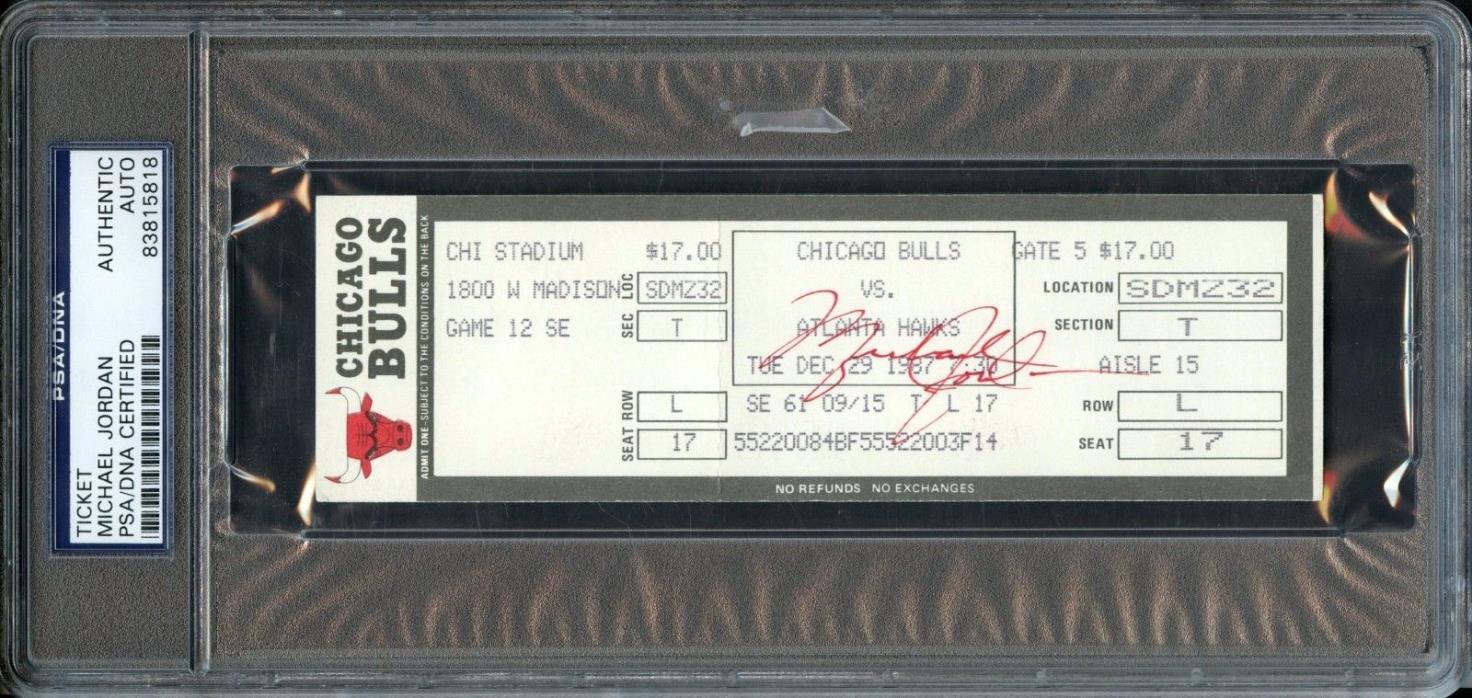 VINTAGE MICHAEL JORDAN CHICAGO BULLS SIGNED GAME TICKET 1987 AUTO PSA/DNA SWEET!