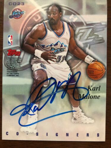 TOPPS STADIUM CLUB CO-SIGNERS KARL MALONE KEITH VAN HORN AUTOGRAPHED 2 SIDE CARD