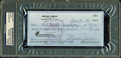 Bulls Michael Jordan Authentic Signed 2.75x6 Personal Check PSA/DNA Slabbed