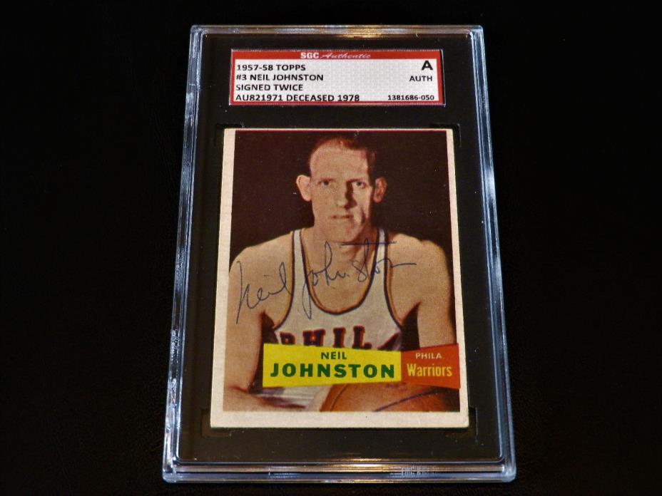 Neil Johnston 1957 Topps #3 Autographed HOF RC Warriors Auto 1957-58 Topps Rare