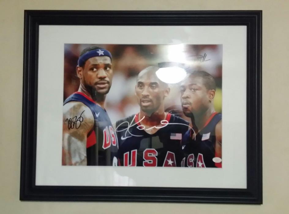 LeBron James , Kobe Bryant , Dewayne Wade Framed Autographed Picture  16