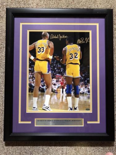Magic Johnson Abdul Jabbar Leaf Authenticated Autograph Framed 11 X 14 Photo