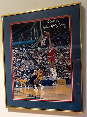 FRAMED JULIUS ERVING AUTOGRAPHED 12 X 15 PHOTO ABA NBA NEW YORK NETS 76ERS