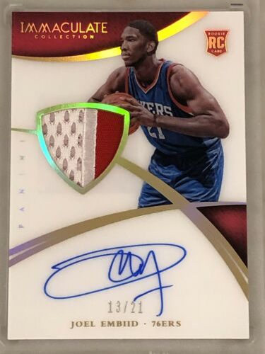 14-15 PANINI IMMACULATE ROOKIE PATCH AUTO ACETATE JOEL EMBIID 13/21 RC 76ERS