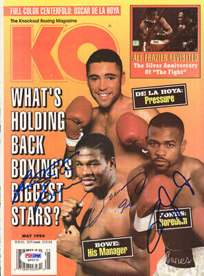 De La Hoya Bowe & Roy Jones Authentic Autographed Magazine Cover PSA #Q95576