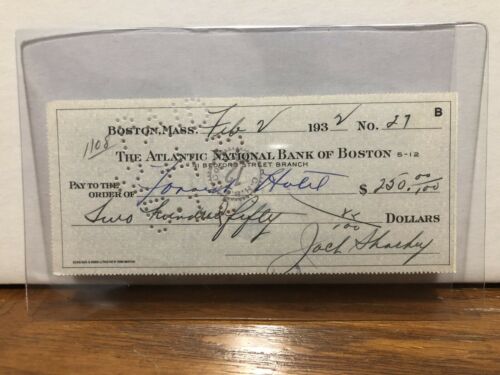Jack Sharkey Autographed HOF Champ Boxer 1932 Signed $250.00 Check to Hotel JSA
