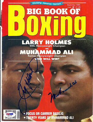 Muhammad Ali & Larry Holmes Autographed Signed Big Book Of Boxing PSA #S01579