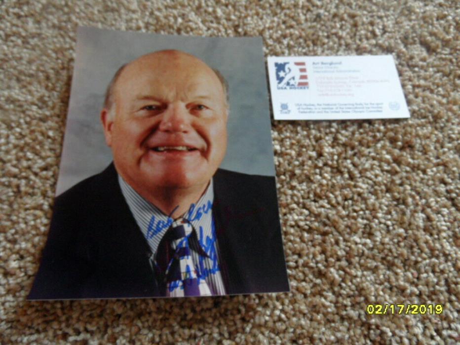 USA Hockey Art Berglund autographed photo & business card