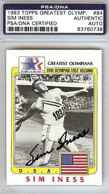 Sim Iness Autographed Signed 1983 Topps Greatest Olympians Card #84 PSA 83760738