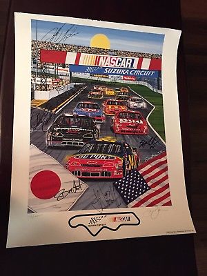 EARNHARDT GORDON PETTY LABONTE PLUS 6 OTHERS SIGNED SAM BASS PRINT AUTOGRAPHED