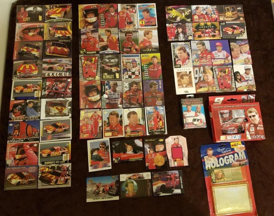 LOT OF 62 BILL ELLIOTT ASSORTED COLLECTABLES CARDS WITH PLAYING CARDS