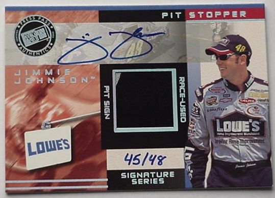 2003 Jimmie Johnson P P Trackside Autographed Pit Sign card Driver #45/48