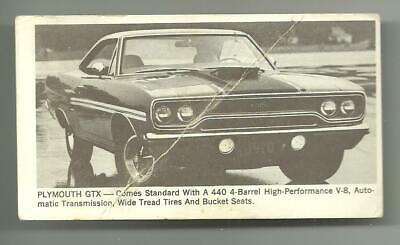 Vintage 1971 Fleer Stick Shift Plymouth GTX Race Card Fair Rare
