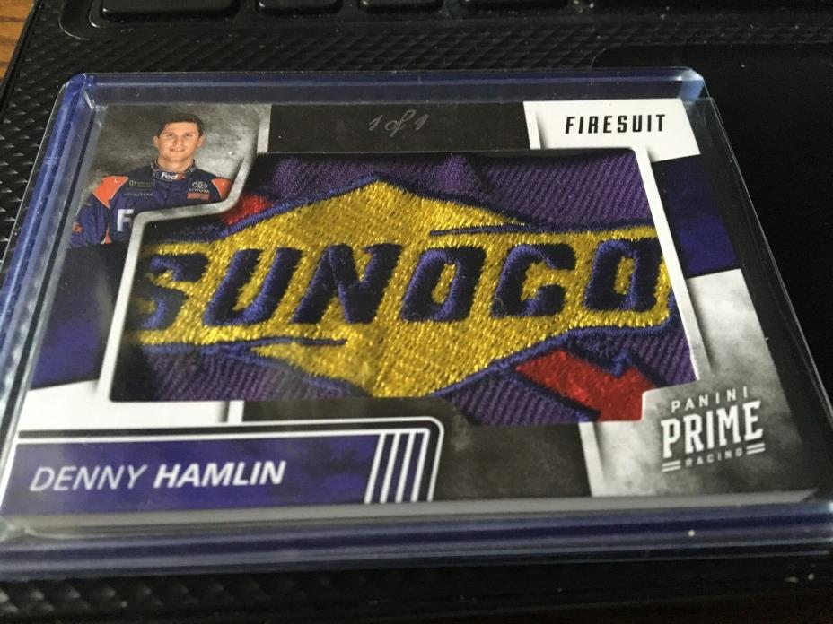 2018 Panini Prime Denny Hamlin Sunoco 1/1 Race Used Firesuit Patch