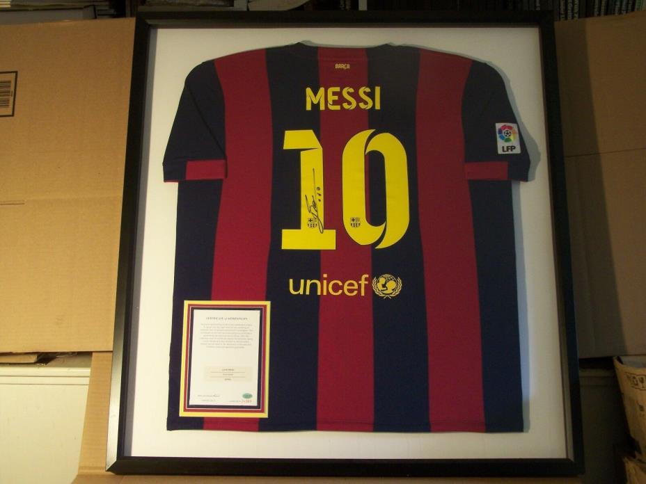 Lionel Messi Autographed Signed Soccer Jersey in Frame with COA