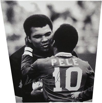 Muhammad Ali Pele Dual Hand Signed Autographed 24x30 Canvas Online Authentics/25