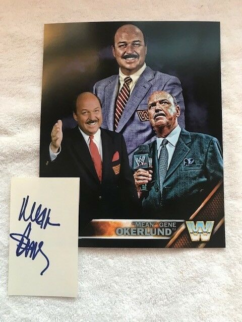 MEAN GENE OKERLAND Autographed 3x5 Index Card & 8x10 Photo WWE WWF AWA