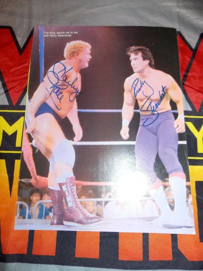 Signed Harley Race & Ricky Steamboat Magazine Photo WWE NWA WWF WCW Autograph
