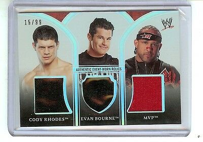 2010 Topps WWE Platinum Triple Relic Card CODY RHODES EVAN BOURNE MVP #15/99