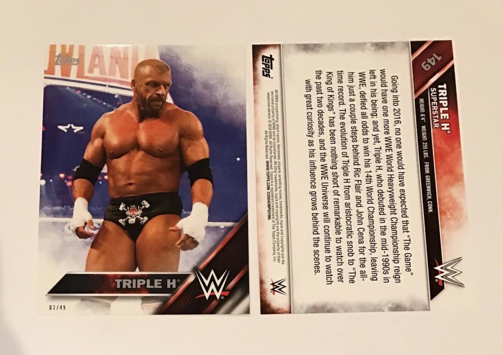 Triple H - Jumbo 5x7 Serial # 03/49 2016 WWE Topps Then Now Forever