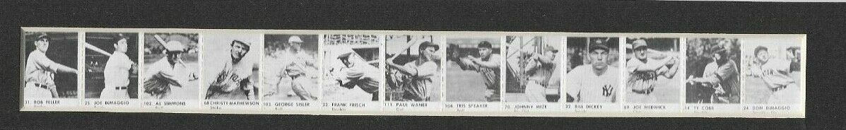 1950 R423 UNCUT RARE Vending Strip - Joe DiMaggio, Ty Cobb, Feller, Sisler, Mise