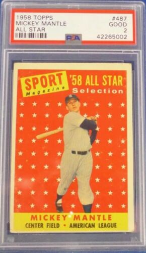 1958 MICKEY MANTLE, NY Yankees, Topps All Star, PSA 2 Good #487, Authentic