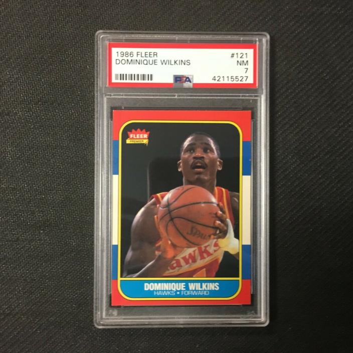 1986-1987 Fleer Basketball Card #121 DOMINIQUE WILKINS Rookie Card RC PSA 7