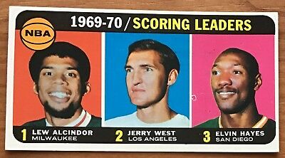 1970-71 TOPPS #1 NBA SCORING LEADERS (ALCINDOR/WEST/HAYES) NM