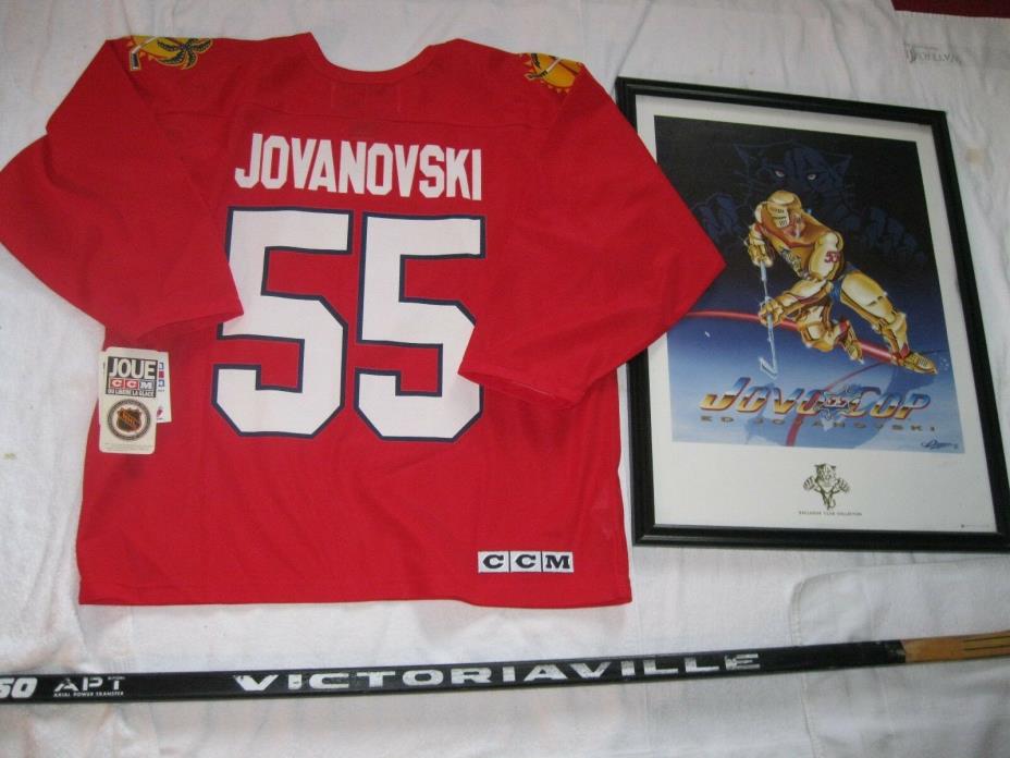 Vintage Ed Jovanovski # 55 Game Used Hockey Stick, Jersey, Jovocop Art, Auto SEE
