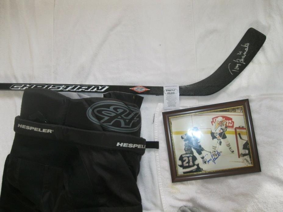 RARE Tony Granato Autographed Christian BM Hockey Stick, Hespeler Game Pants XL