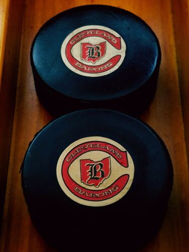LOT 2 1977-83 CLEVELAND BARONS NHL VICEROY  OFFICIAL GAME PUCK CANADA VINTAGE