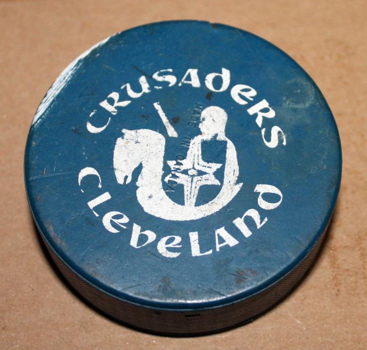 Vintage 1972 Blue WHA Cleveland Crusaders Hockey Puck Game Used NHL AHL jersey