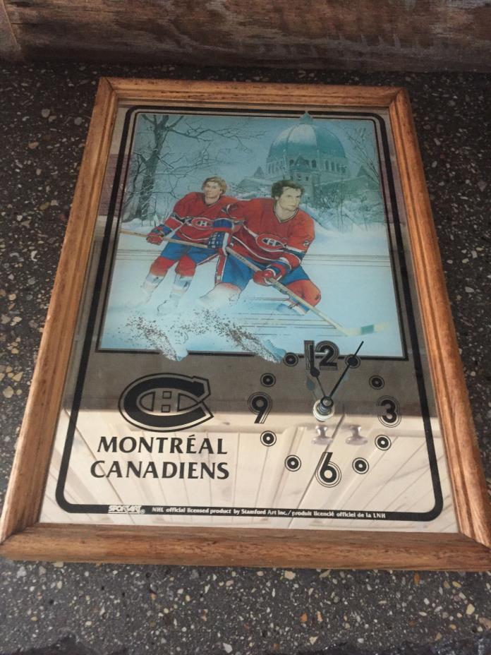 VINTAGE MONTREAL CANADIENS MIRROR CLOCK STAMFORD ART LAFLEUR/GAINEY