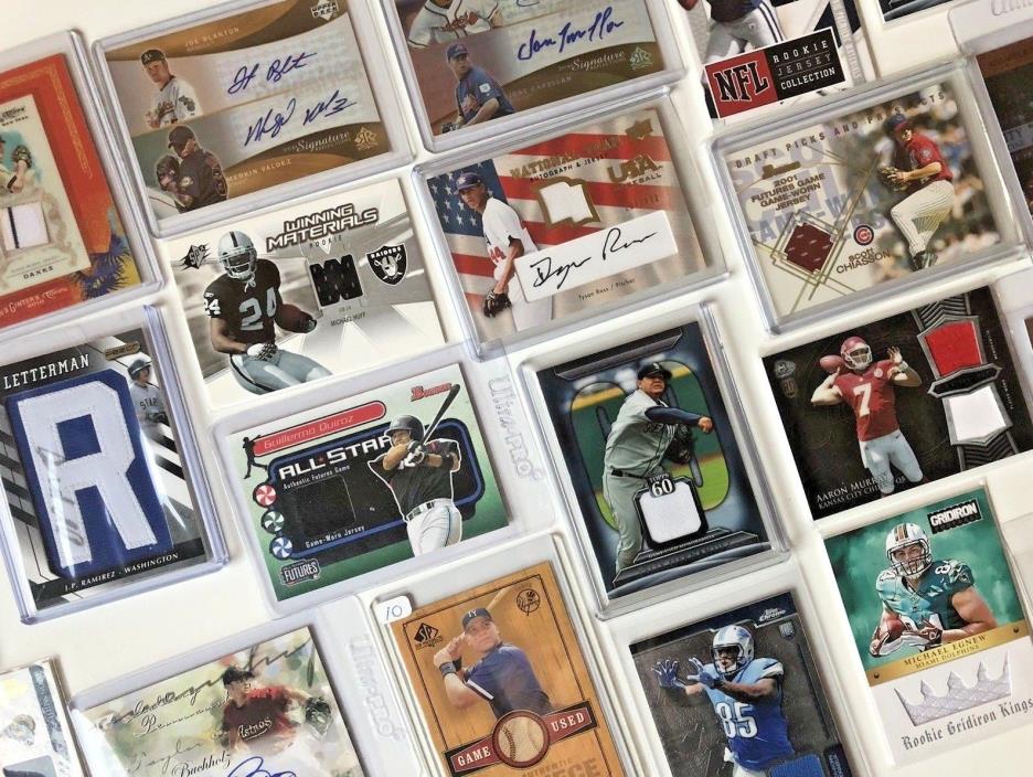 Random lot of 10 Auto and Game Used Sports Cards - Jerseys, Dual Relics and Sigs