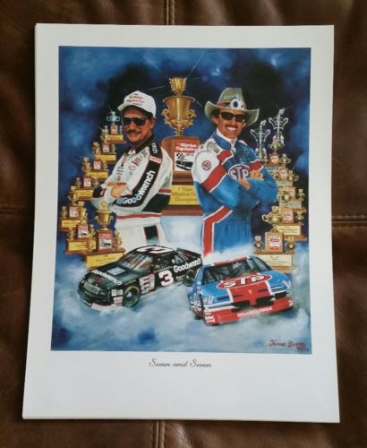 vintage NASCAR artist Jeanne Barnes Richard Petty Dale Earnhardt 7&7 print