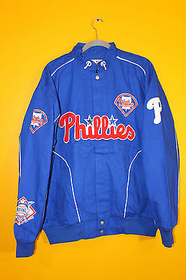 New MLB Philadelphia Phillies NASCAR style twill cotton blue jacket mens L