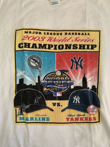 Vtg 2003 Florida Marlins NY Yankees World Series Champions MLB Size L T-shirt US
