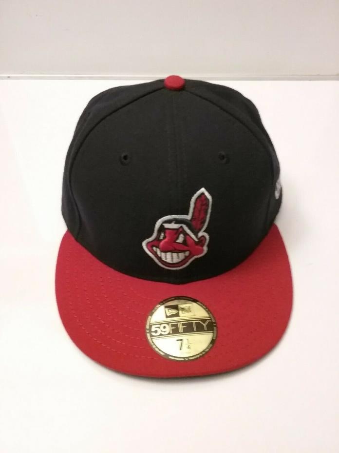 New Era 59Fifty Hat Mens MLB Cleveland Indians Black Red Custom Fitted 5950 Cap