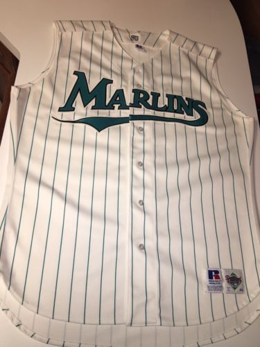 VINTAGE FLORIDA MARLINS RUSSELL ATHLETIC MEN'S JERSEY Sz 48 SEWN ON LOGO Nice!