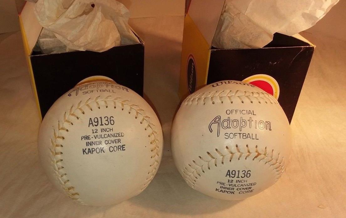 2 Vintage Wilson A9136 Official Adoption Softballs Original Boxes New Old Stock