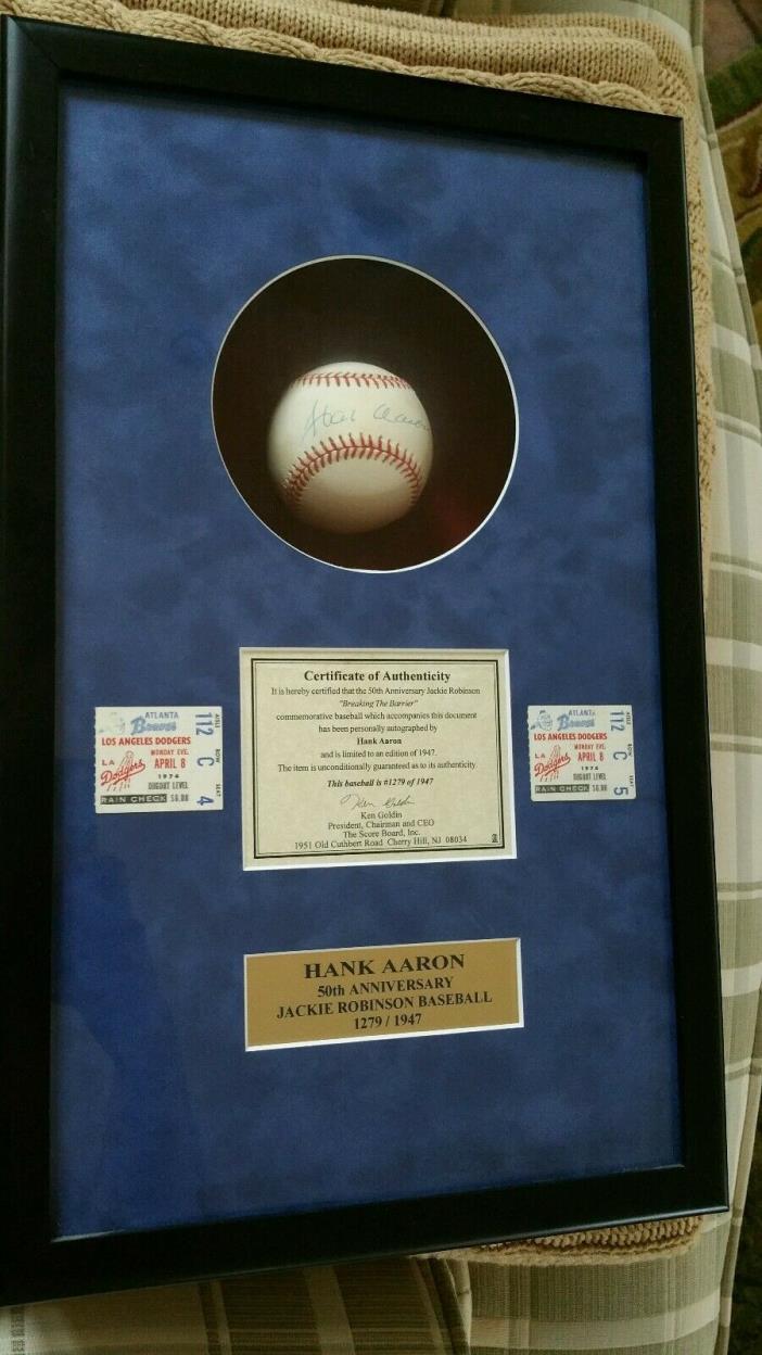 Hank Aaron April 8 1974 #715 Ticket Stubs Braves & Autographed Baseball COA